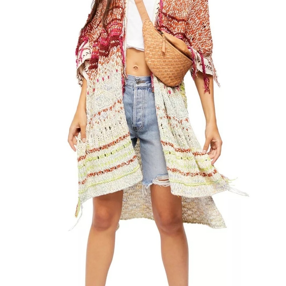 Free People Womens Skies The Limit Knit Fringe Cardigan Sweater - Picture 2 of 3